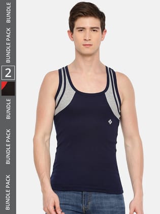 Men's Assorted Pack of 2 Solid Combed Cotton Racerback Styled Gym Vest Men's Assorted Pack of 2 Solid Combed Cotton Racerback Styled Gym Vest