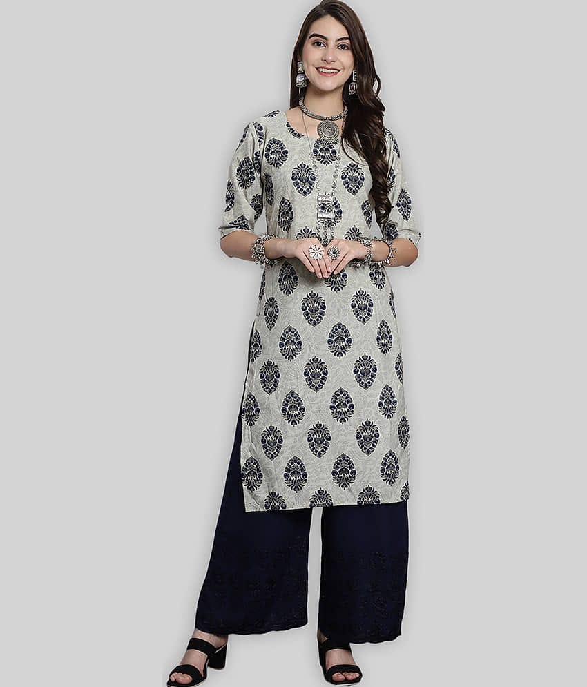 7Threads Crepe Printed Straight Women's Kurti - White ( Pack of 1 )