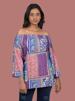 Stylish top for women party wear and birthday valentine day Multicolor Floral Print Off Shoulder Pattern (OTL-TPS1086)-Multicolour / S