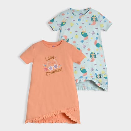 Mermazing Baby Girl Multicolor Night Gown Pack of 2-12-18 M / Multicolor