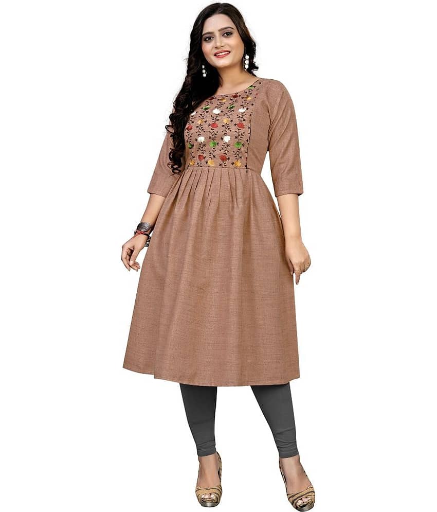 Rangrasiya - Orange Cotton Women's Flared Kurti ( Pack of 1 )