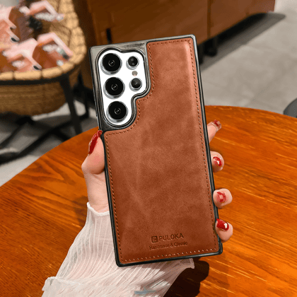 Samsung S24 Ultra Vintage Leather Logo Case-Brown