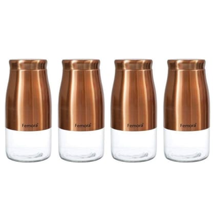 Femora Copper Metallic Clear Glass Kitchen Storage Jars, 1750 ml, Set of 4, Free Replacement of Lids