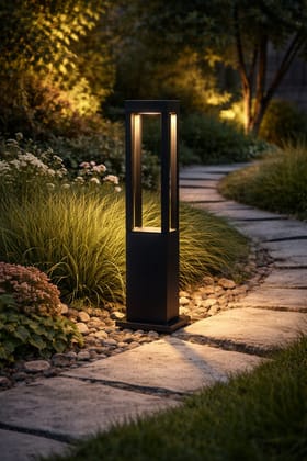 SPARKWORLD Outdoor Garden Bollard Pathway Light | Warm White LED Landscape Lawn Lamp | Modern Square Gate Light for Garden/Walkway/Driveway (Black, Pack of 1) | Colour: LX599PL/12W/SQ