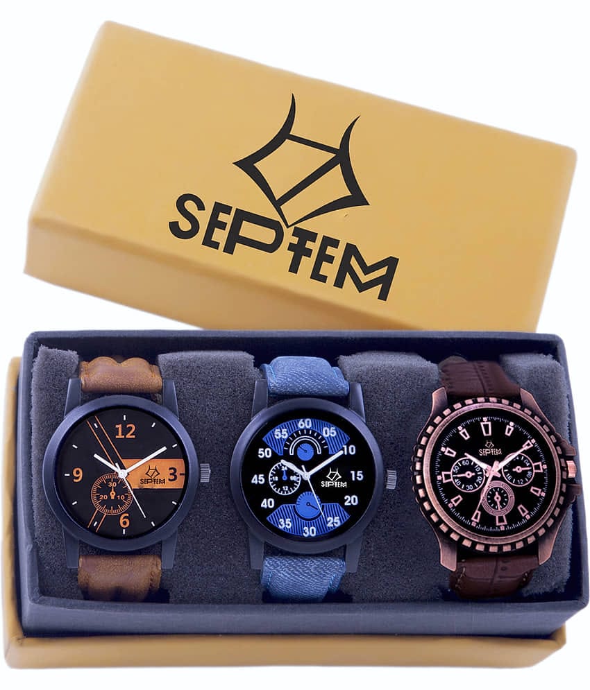 Septem Multicolor Leather Analog Men's Watch