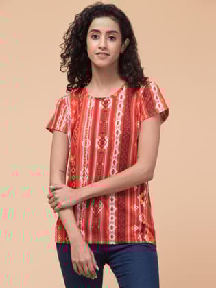 Hive91 Rust Ikat T-Shirt - Womens, Cotton, Short Sleeve, Geometric Pattern XXL