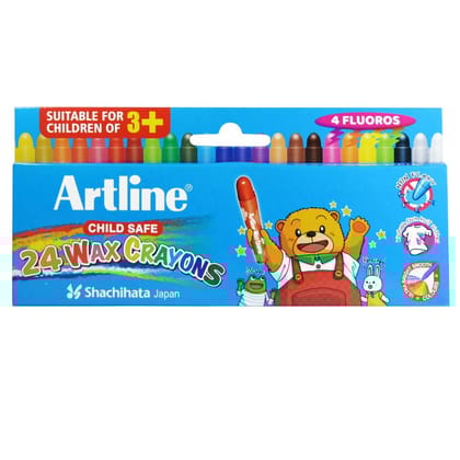 Artline Classic Wax Crayons 24 Shades X 10 Packs | Multicolor | Smooth & Soft Strokes | No Fading and No Smudging | Washable