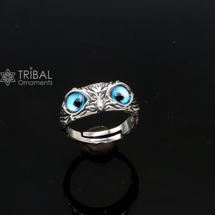 925 sterling silver blue eyes Owl Ring ,Bird Ring , Bird Lover Jewelry sr713-11  USA (INDIA NO-25)