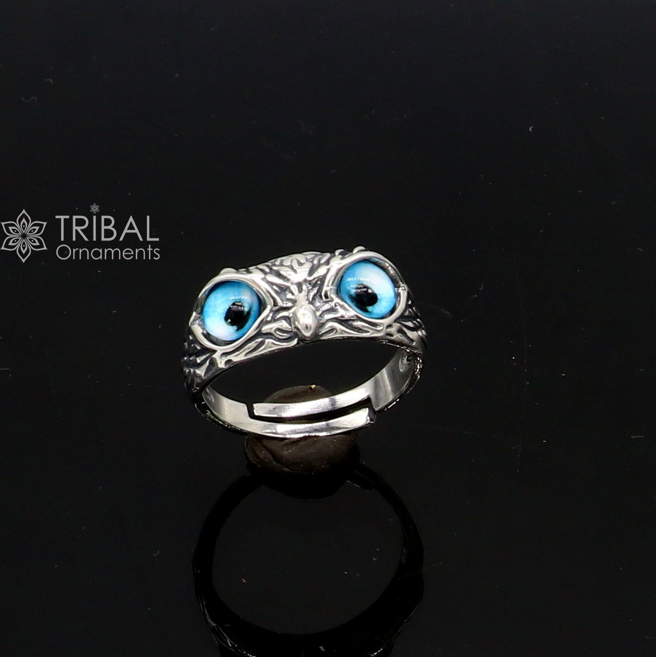 925 sterling silver blue eyes Owl Ring ,Bird Ring , Bird Lover Jewelry sr713-11  USA (INDIA NO-25)