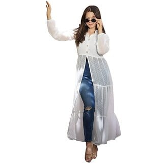 SARINKU Women's Slit Kurti Georgette Front Open Kurti for Women & Girl