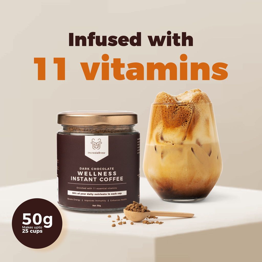 Dark Chocolate Wellness Instant coffee - 50 gm Jar and Frother