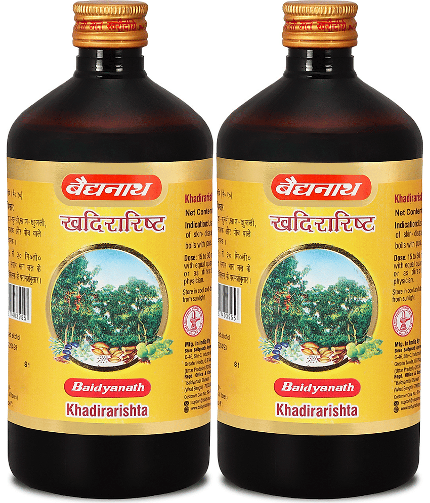 Baidyanath Khadirarishta Helps in Blood Purification, Skin & Intestinal Problems 450ml (Pack of 2)