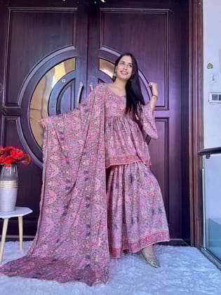 Pinkish Printed Ethnic Motifs Sharara Set-S