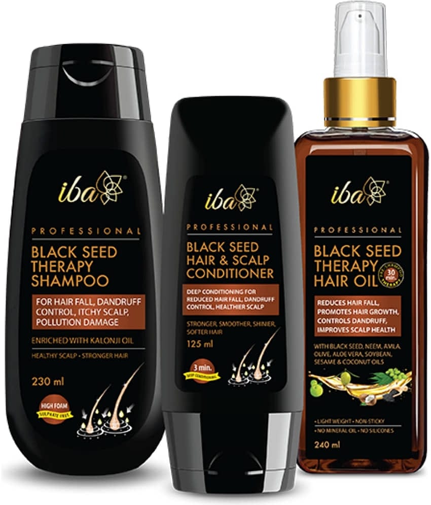 Iba Black Seed Therapy Shampoo, Conditioner, Hair oil Combo For Hair Fall, Dandruff, Itchy Scalp, (Pack of 1)