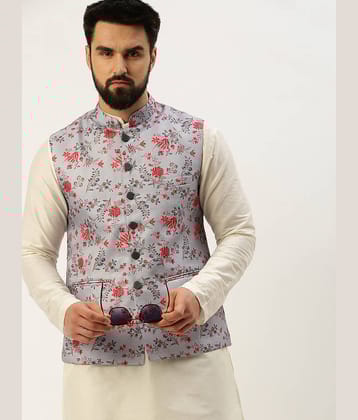 Showoff - Grey Cotton Blend Men's Nehru Jacket ( Pack of 1 )