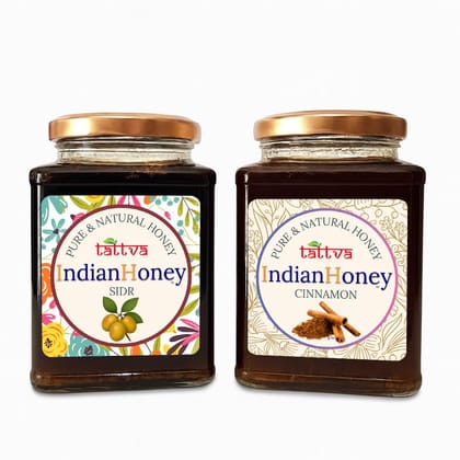 IndianHoney Sidr & Cinnamon Honey Combo (Pack of 2) | Pure & Natural | 1kg (500g Each) | Unprocessed & Unfiltered Natural Sweetener