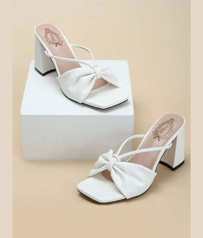 Shoetopia detailed Strap Stylish White Block Heels & Girls