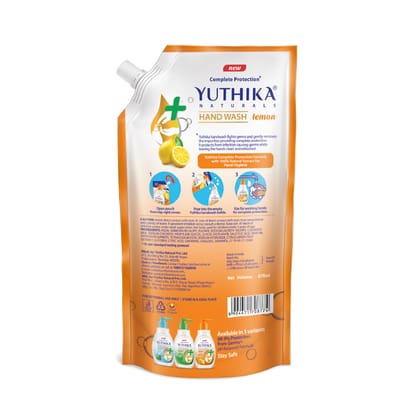 Yuthika Liquid Hand Wash Refill Pack 675ml Pack of 2, Lemon Handwash, Germ Protection Handwash with pH Balanced Formula