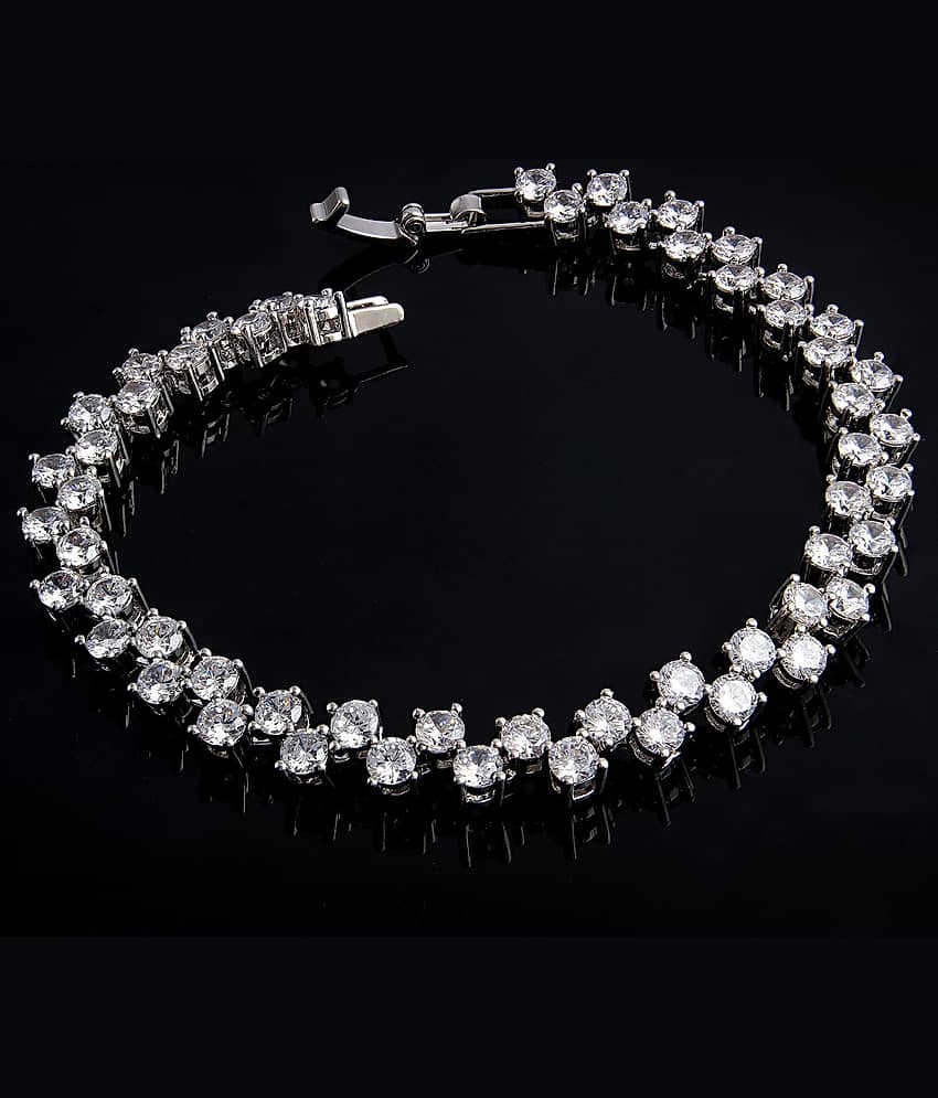 ZIVOM® Italian Glossy Silver Rhodium Aaa Grade Cz American Diamond Bracelet Girls Women