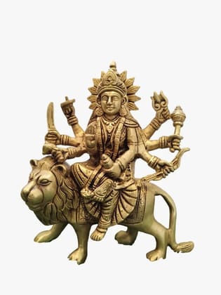 Brass Durga Maa Riding Lion Statue
