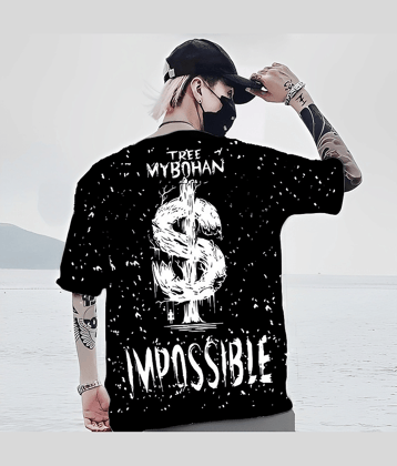 BUKKL Men Cotton Oversized Fit Printed T-Shirt ( Black )