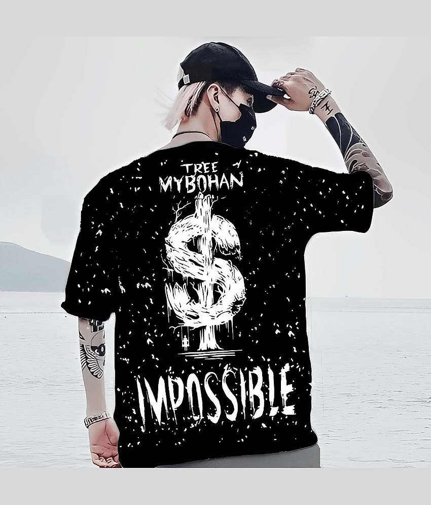 BUKKL Men Cotton Oversized Fit Printed T-Shirt ( Black )