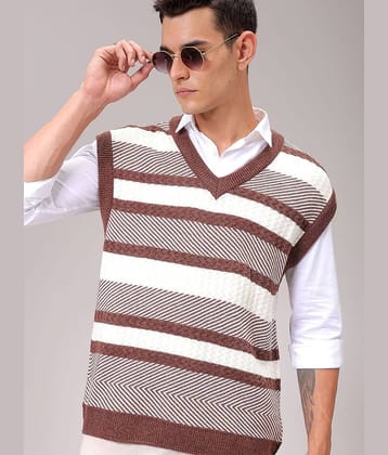The Indian Garage Co. Acrylic V-Neck Men's Sleeveless Pullover Sweater - Brown ( Pack of 1 )
