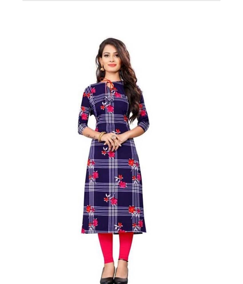 AK FASHION MALL Pack of 1 Crepe Printed Straight Women's Kurti - ( Multicolor )