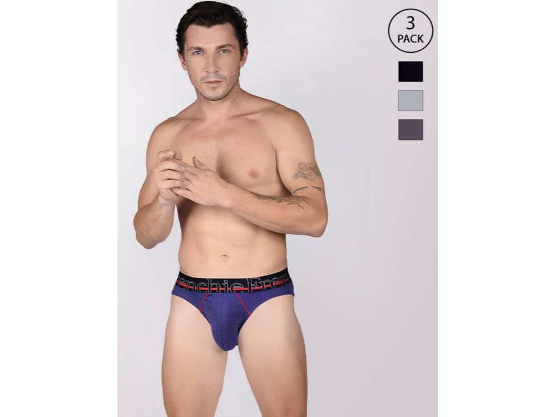 FRENCHIE Casuals 4002 Men Solid Cotton Briefs in Assorted Colours Pack of 3 - L