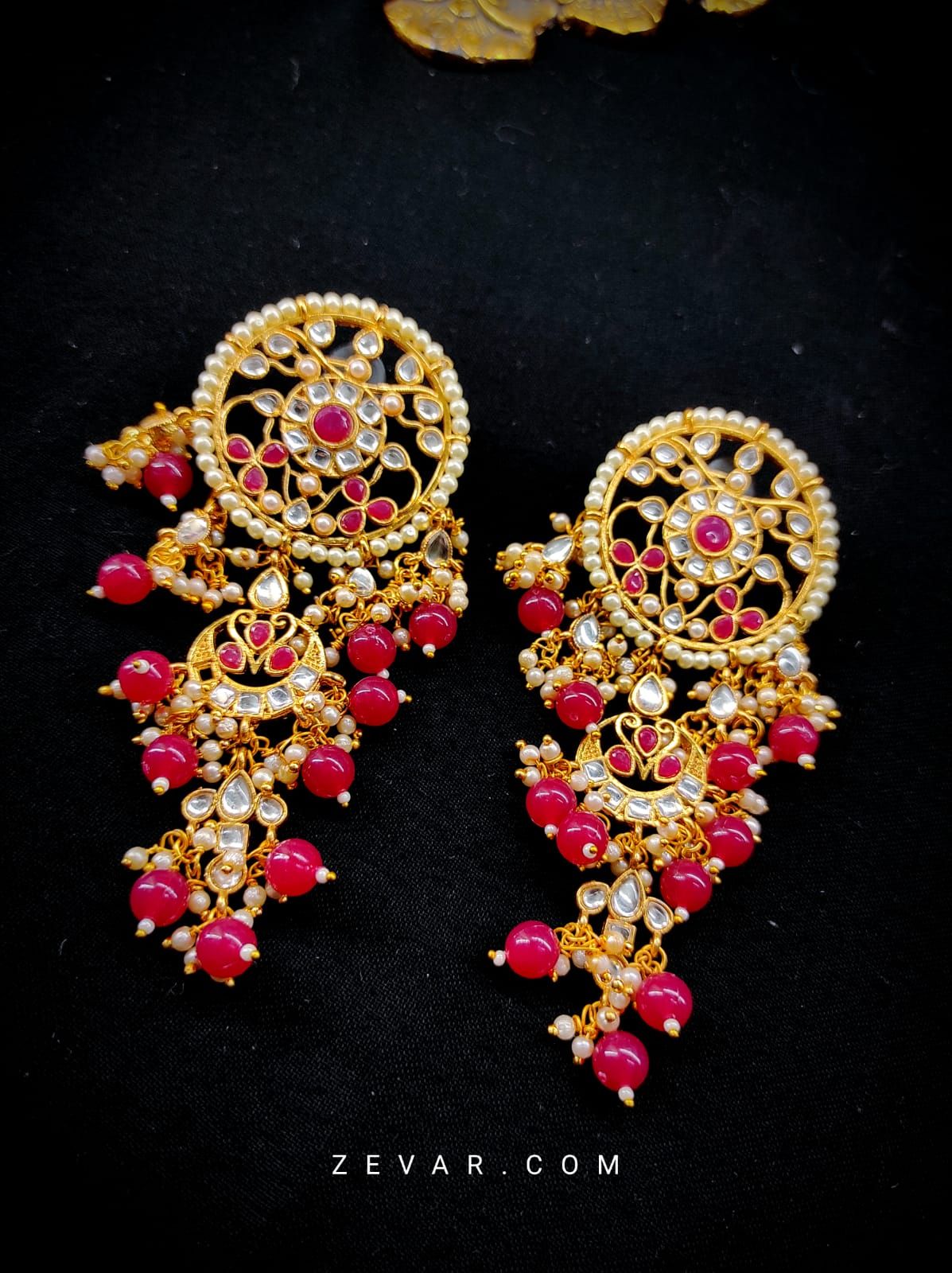 Red Gold Tone Kundan Earrings