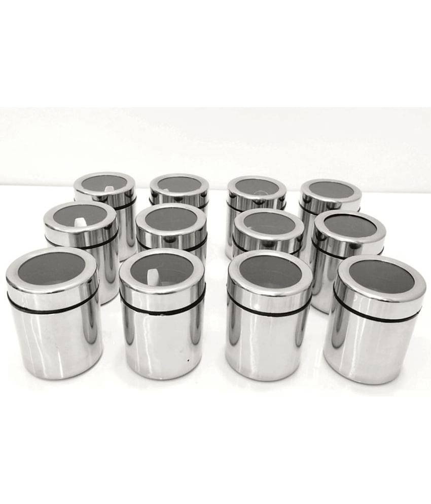 Visaxmi 12 Masala Dabba set Steel Silver Spice Container ( Set of 12 )