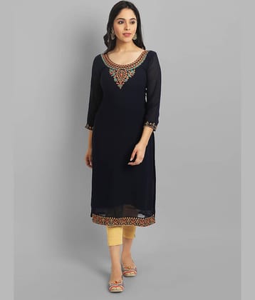 JASH CREATION - Black Georgette Women's Straight Kurti ( Pack of 1 )