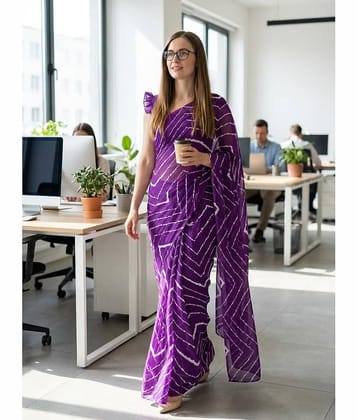 ANAND SAREES Georgette Printed Kasavu Saree With Unstitched Blouse Piece ( PURPLE )