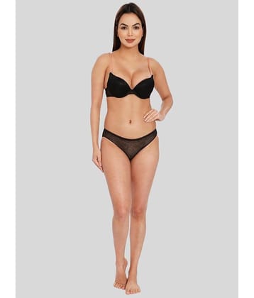 ILRASO Elastane Women's Bra & Panty Set ( Black )