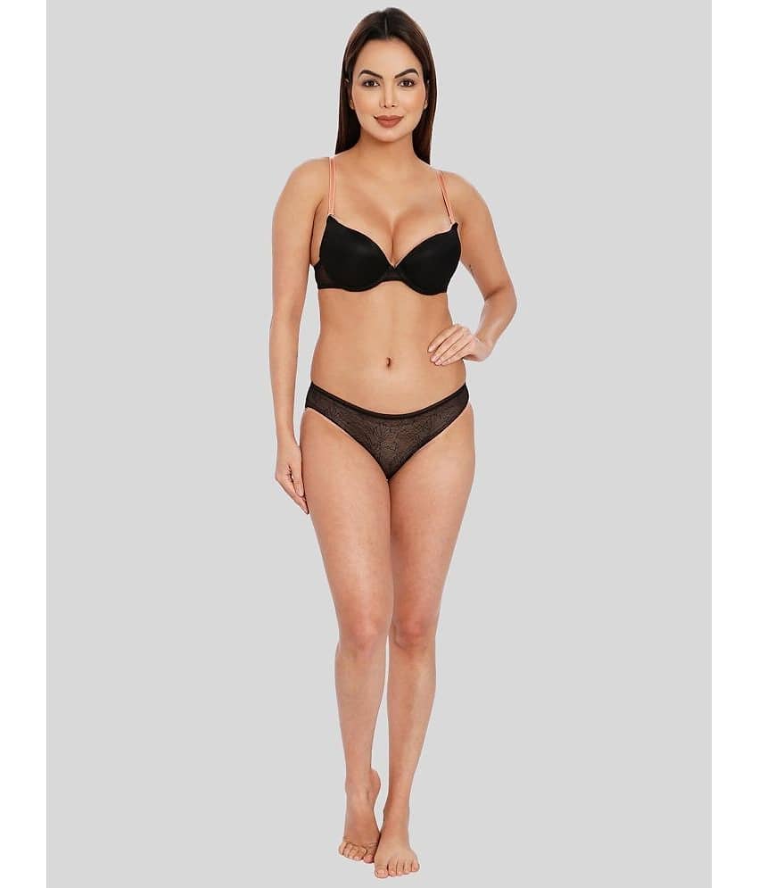 ILRASO Elastane Women's Bra & Panty Set ( Black )