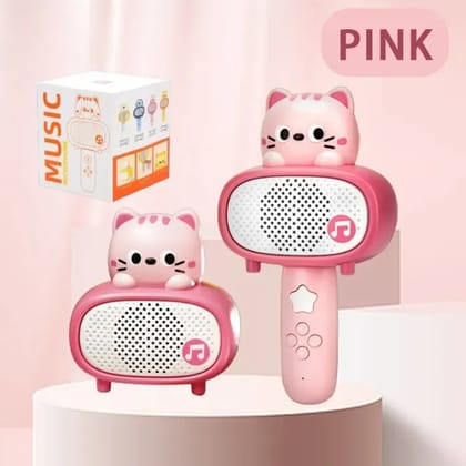 Animal Bluetooth Karaoke Microphone with Handheld for Kids-Pink Cat