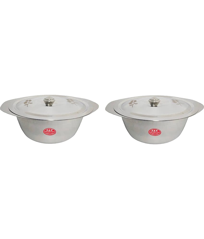 A & H ENTERPRISES Set of 2 Pc Laser Design Serving Bowls With Lid ( Dongas ) - Stainless Steel