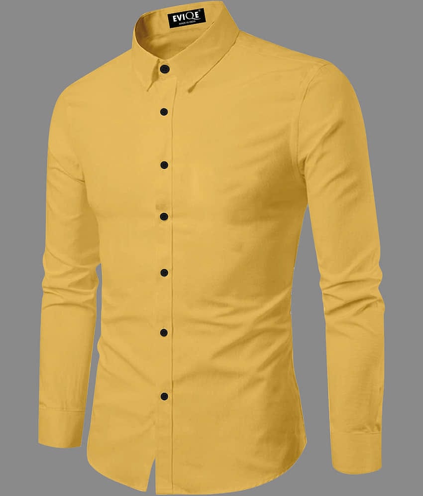Eviqe Cotton Blend Regular Fit Solids Full Sleeves Men's Casual Shirt - Yellow ( Pack of 1 )