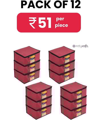 PrettyKrafts Non Woven Saree Cover Storage Bags Premium Quality Saree Organizer for Wardrobe/Cloth Organizer Pack of 12 - Pink