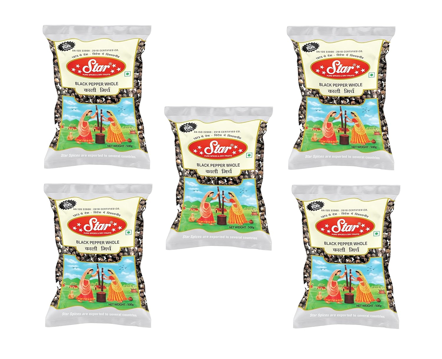 Star Spices Black Pepper (Kali Mirch) Whole, 100 gm - Pack of 5