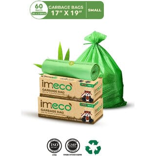 IMECO Eco-Friendly Garbage Bags  60 Pcs  Small - 17 X 19 Inches  30 Pcs x 2 Roll  Green  Dustbin/Trash Bags with De