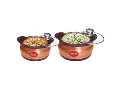 BALTRA Crown Set of 2 (1000+1500ml) Stainless Steel Serving Casserole Set Hot Pot Chapati Box for Kitchen