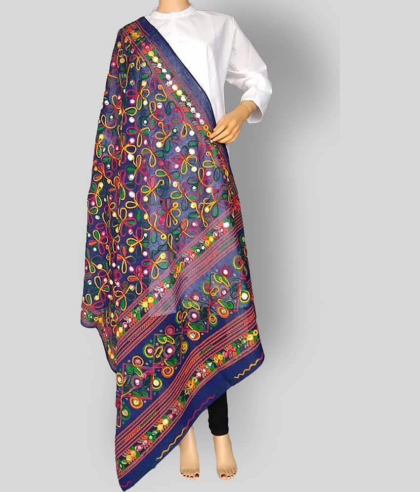 Apratim Blue Cotton Kutch Embroidered Dupatta