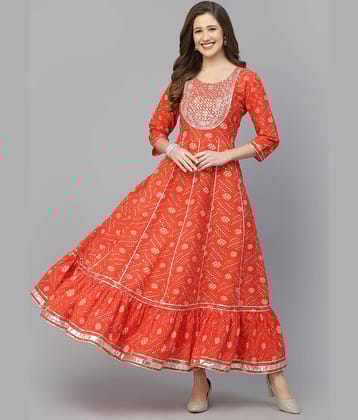 Stylum Cotton Printed Anarkali Women's Kurti - Orange ( Pack of 1 )