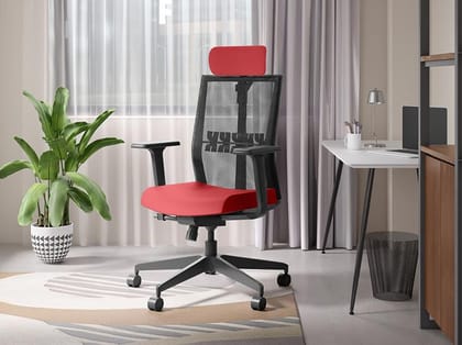 Aero High Back Knitted Fabric Ergonomic Office Chair (Milan Red) (1 Year Warranty, Adjustable Armrest)