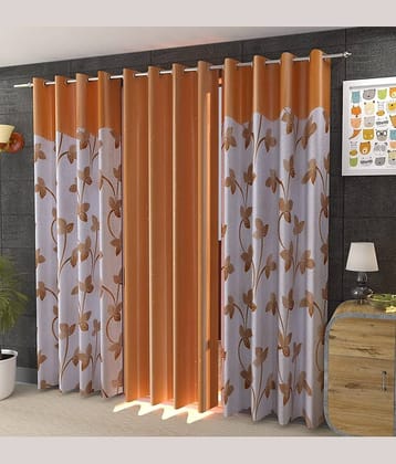 Kraftiq Homes Floral Semi-Transparent Eyelet Curtain 5 ft ( Pack of 3 ) - Gold