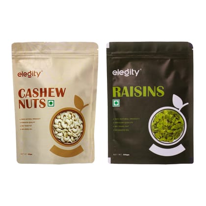 ELEGITY Dry Fruit Combo Pack | W320 Cashew, Seedless Long Green Raisins (250 gm each) | 100% natural |No added preservatives | Nutritious and Delicious Snacks - Pack of 2 ELEGITY Dry Fruit Combo Pack | W320 Cashew, Seedless Long Green Raisins (250 gm each) | 100% natural |No added preservatives | Nutritious and Delicious Snacks - Pack of 2