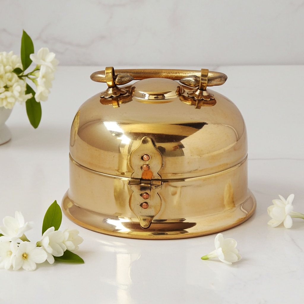 Brass Antique Pan Dan � Decorative Betel Leaf Holder, Height : 6 Inch (ZMAS265 C)