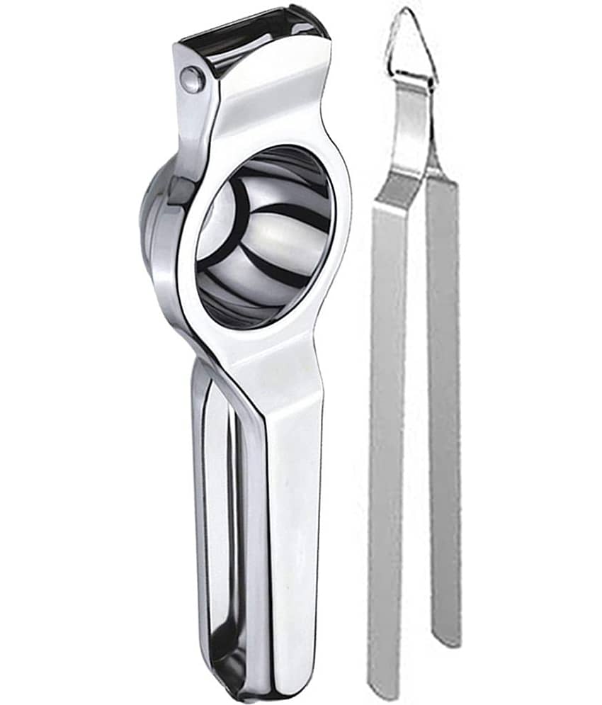 JISUN - Silver Stainless Steel Roti Chimta & Lemon Squeezer ( Set of 2 )