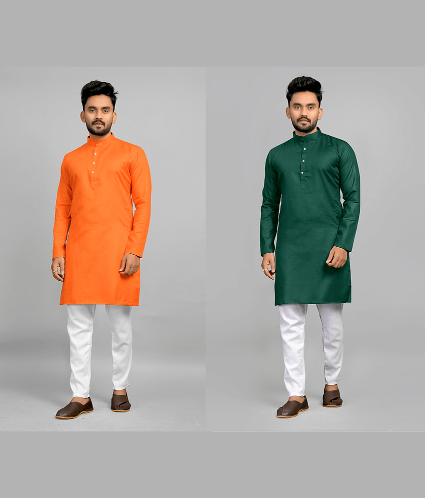 Fashionfricks Muticolor Cotton Blend Men's Regular Kurta ( Pack of 2 )